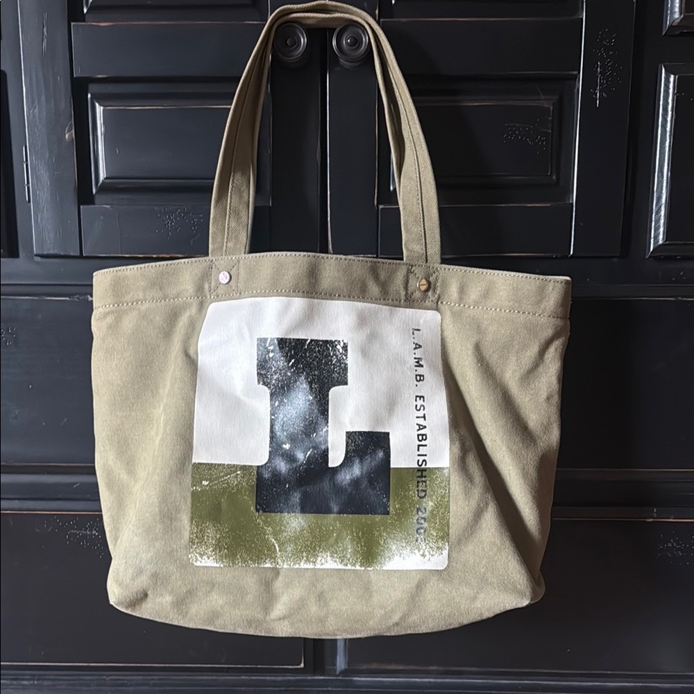 L.A.M.B. Green and Black Canvas Tote Bag with Durable Design